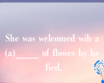 She was welcomed wih a(a)____ of flowes by he fied.