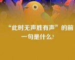 “此时无声胜有声”的前一句是什么?