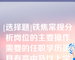 [选择题]铁焦常规分析岗位的主要操作需要的任职学历是具有高中及以上学历