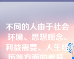 不同的人由于社会环境、思想观念、利益需要、人生经历等方面的差异，会形成不同的乃至相反的信念。即使同一个人，也会形成关于诸如政治、经济、文化以及事业、学业和生活等不同方面的信念，并相应形成不同层次的信念。这说明信念具有