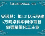 安诺其：拟4.21亿元投建5万吨染料中间体项目 做强精细化工主业