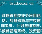 战略管控类业务应用包括：战略资源与产权管理系统、计划管理系统、预算管理系统、投资管理系统、审计管理系统、党建管理系统、干部管理系