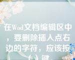 在Wod文档编辑区中，要删除插入点右边的字符，应该按（）键。