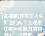 [选择题]在实现人生价值的两个主观条件学历和能力的构图中，学历低，能力强，是（　　）