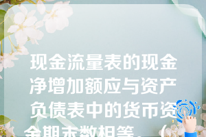 现金流量表的现金净增加额应与资产负债表中的货币资金期末数相等。（  ）