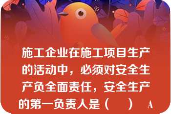 施工企业在施工项目生产的活动中，必须对安全生产负全面责任，安全生产的第一负责人是（    ）   A：竖向拉结和剪刀撑  B：水平拉结和剪刀撑       C：横向拉结和竖向拉结       \n  D：水平拉结和竖向拉结  