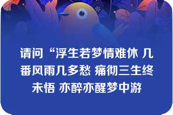 请问“浮生若梦情难休 几番风雨几多愁 痛彻三生终未悟 亦醉亦醒梦中游