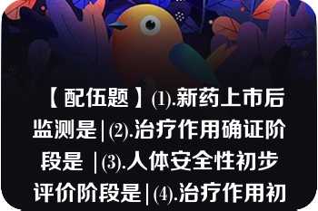 【配伍题】(1).新药上市后监测是|(2).治疗作用确证阶段是 |(3).人体安全性初步评价阶段是|(4).治疗作用初步评价阶段是A. I期临床试验B. II期临床试验C. III期临床试验D. IV期临床试验