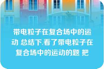 带电粒子在复合场中的运动 总结下.看了带电粒子在复合场中的运动的题 把