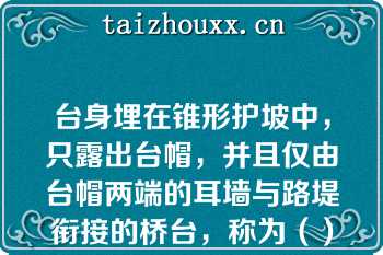 台身埋在锥形护坡中，只露出台帽，并且仅由台帽两端的耳墙与路堤衔接的桥台，称为（）