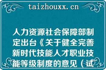 人力资源社会保障部制定出台《关于健全完善新时代技能人才职业技能等级制度的意见（试行）》