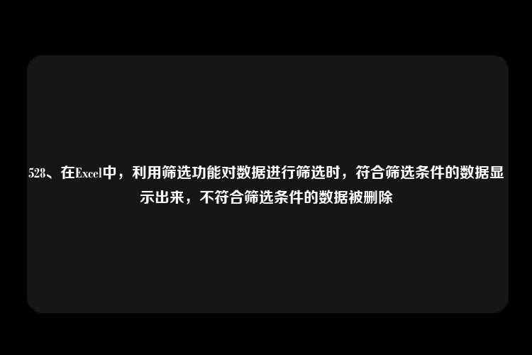 528、在Excel中，利用筛选功能对数据进行筛选时，符合筛选条件的数据显示出来，不符合筛选条件的数据被删除