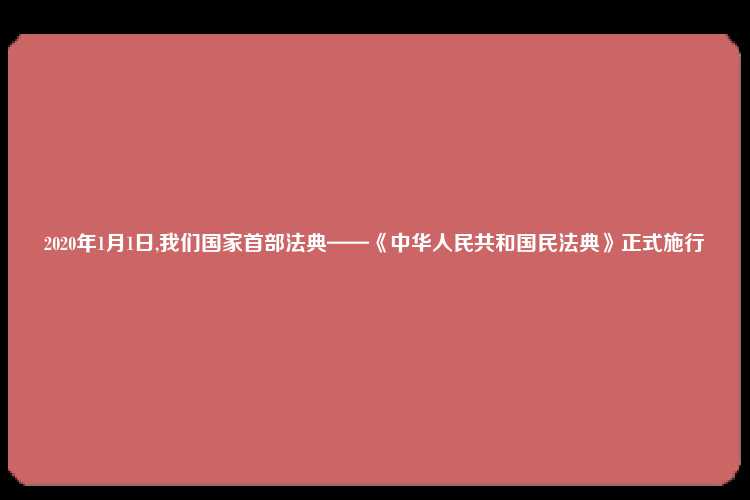 2020年1月1日,我们国家首部法典——《中华人民共和国民法典》正式施行