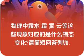 物理中露水 霜 雾 云等这些现象对应的是什么物态变化?请简短回答列如.