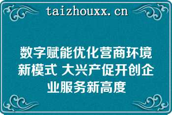 数字赋能优化营商环境新模式 大兴产促开创企业服务新高度