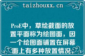 ProE中，草绘截面的放置平面称为绘图面，因一个绘图面铺置在屏幕面上有多种放置情况，所以选择好绘图面后还须选择一个与绘图面垂直的平面作为参照面以限制方位（）