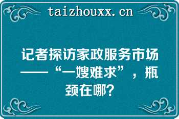 记者探访家政服务市场——“一嫂难求”，瓶颈在哪？