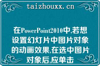 在PowerPoint2010中,若想设置幻灯片中图片对象的动画效果,在选中图片对象后,应单击