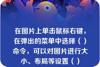 在图片上单击鼠标右键，在弹出的菜单中选择（）命令，可以对图片进行大小、布局等设置（）